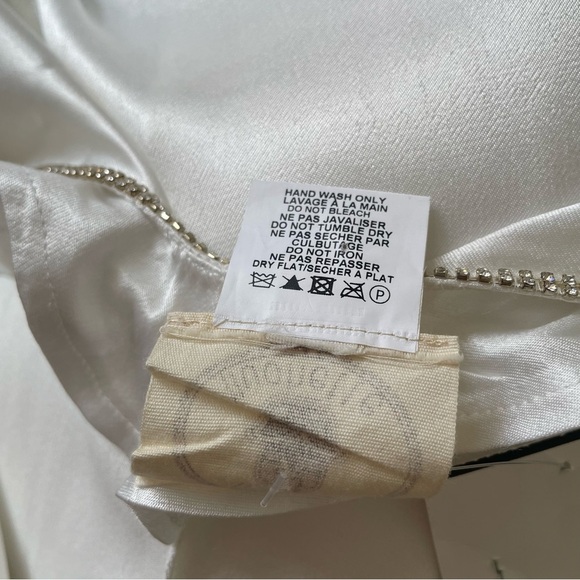 Muche et Muchette Silky Satin Rhinestone Trim V-Neck White Kaftan Dress NWT OS - Picture 8 of 10